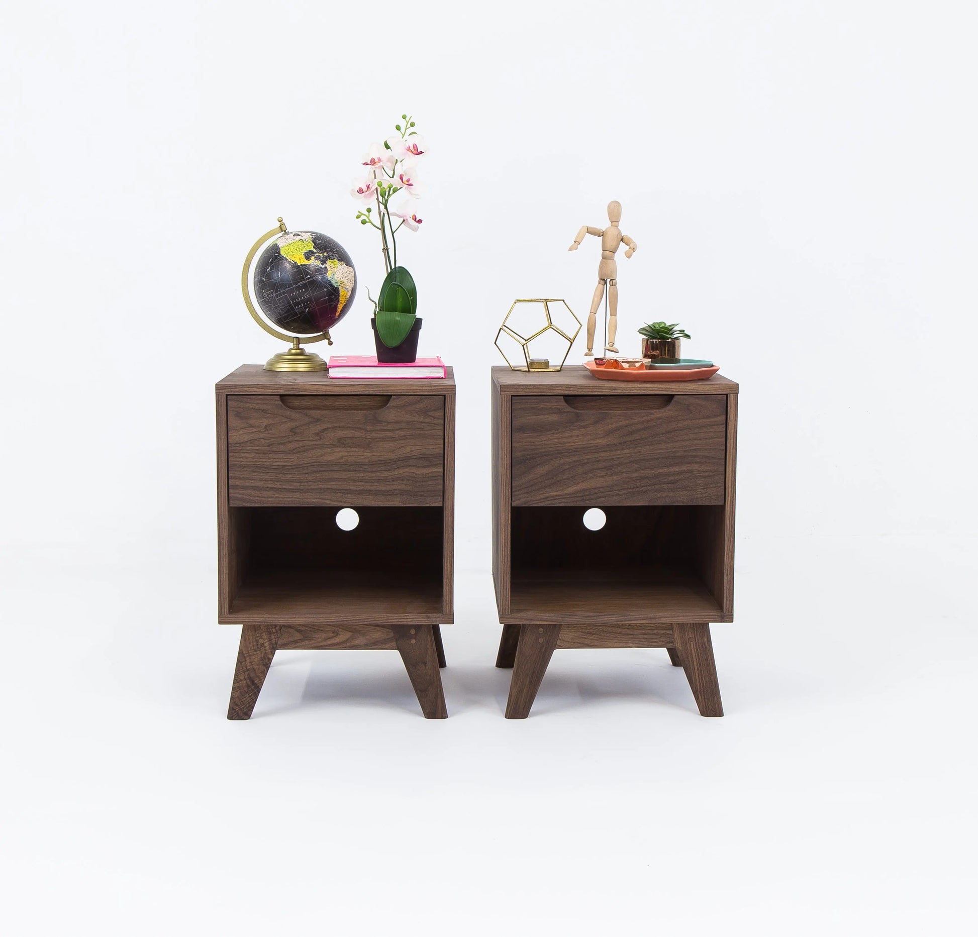 walnut mid century nightstand, pair of them.