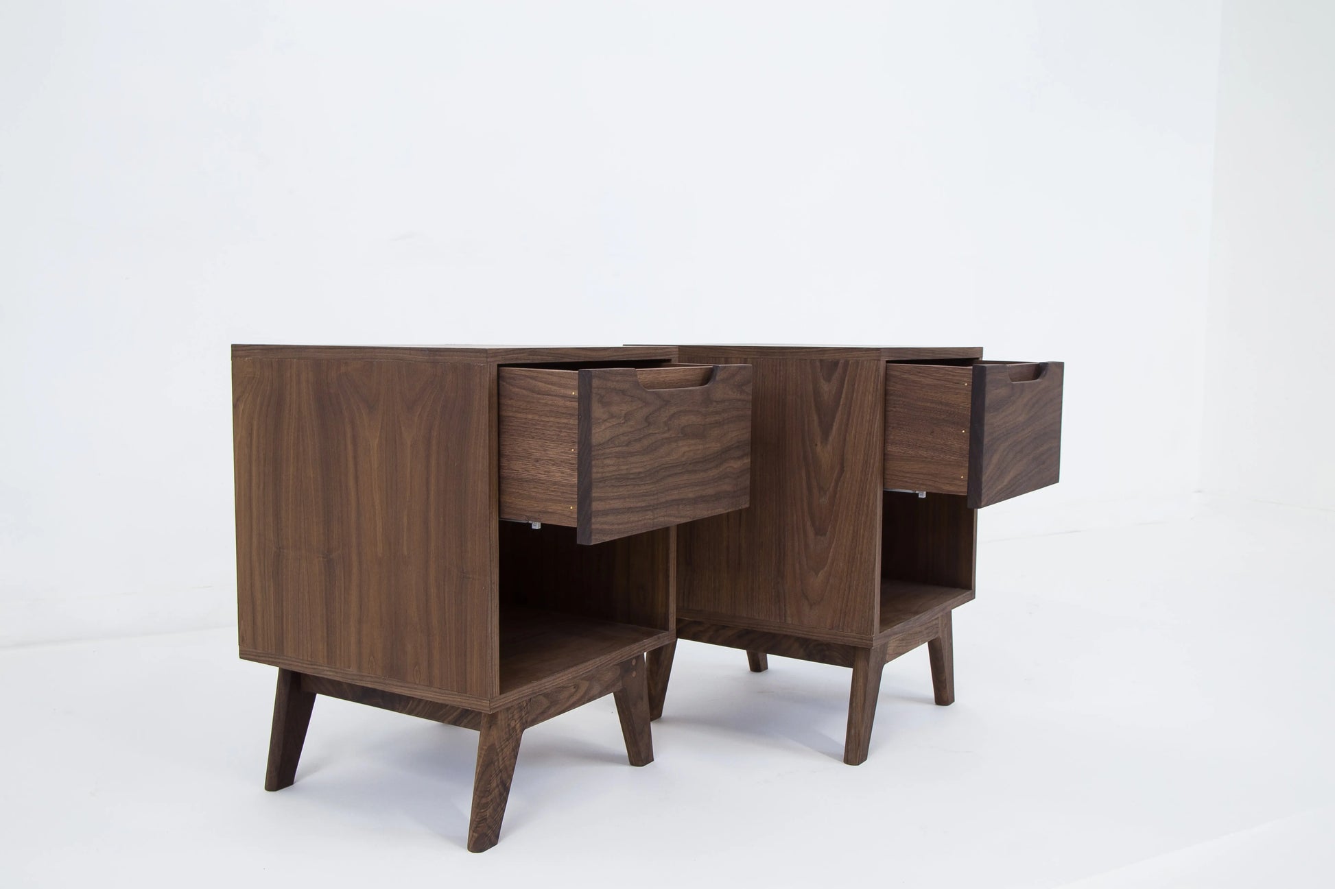 walnut mid century nightstand handmade in the the United States. 
