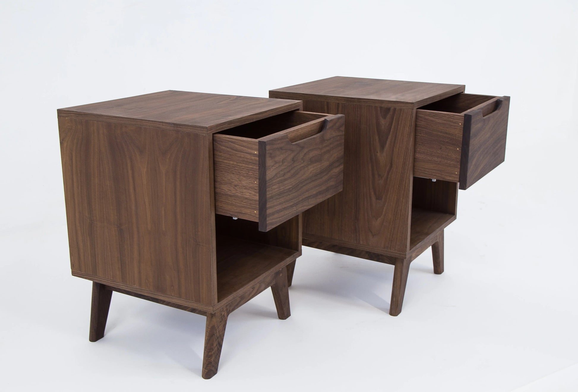 walnut mid century nightstand in solid hardwood