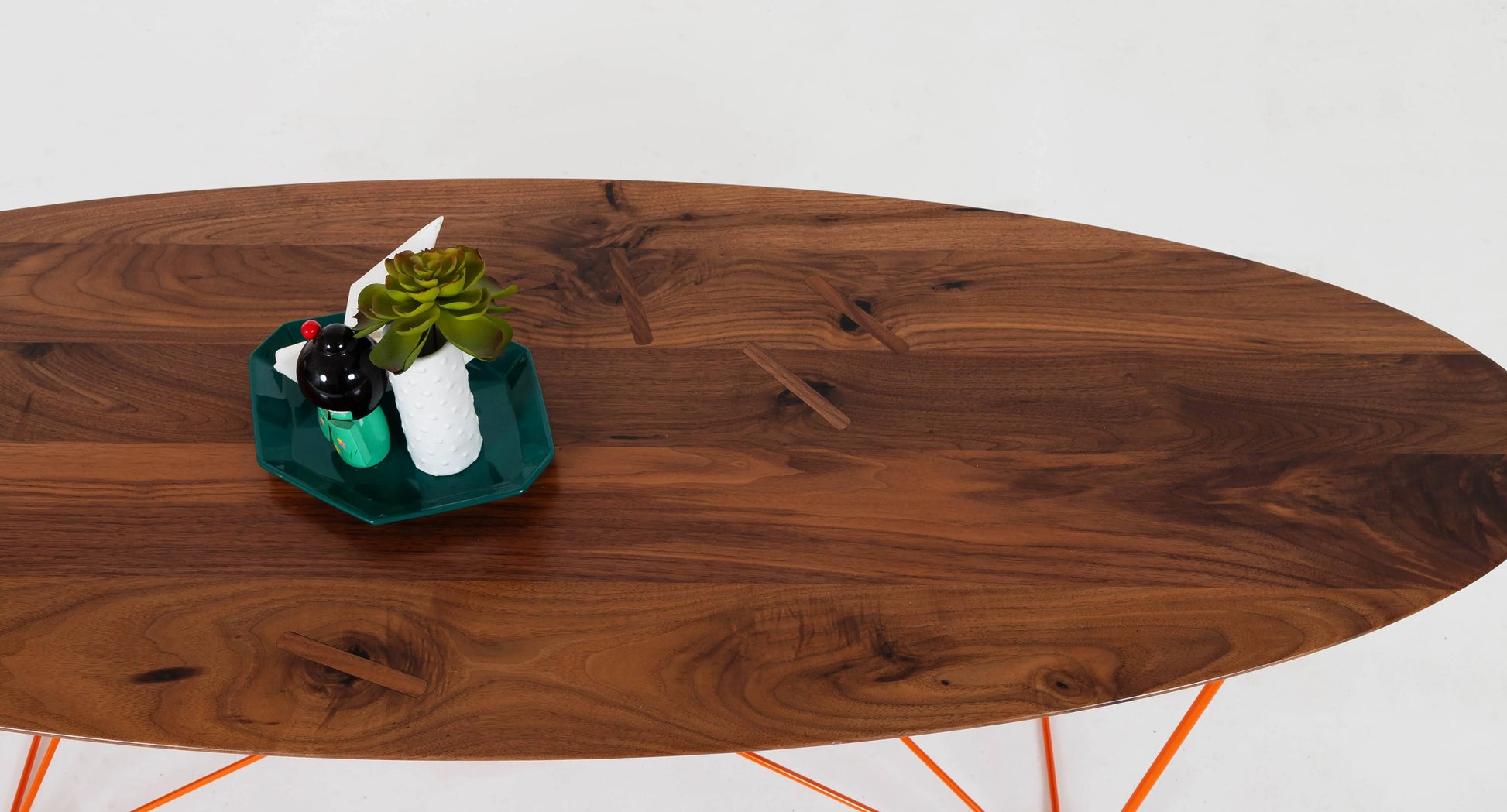 Modern Elliptical Coffee Table, With Welded Steel  Orange Base.