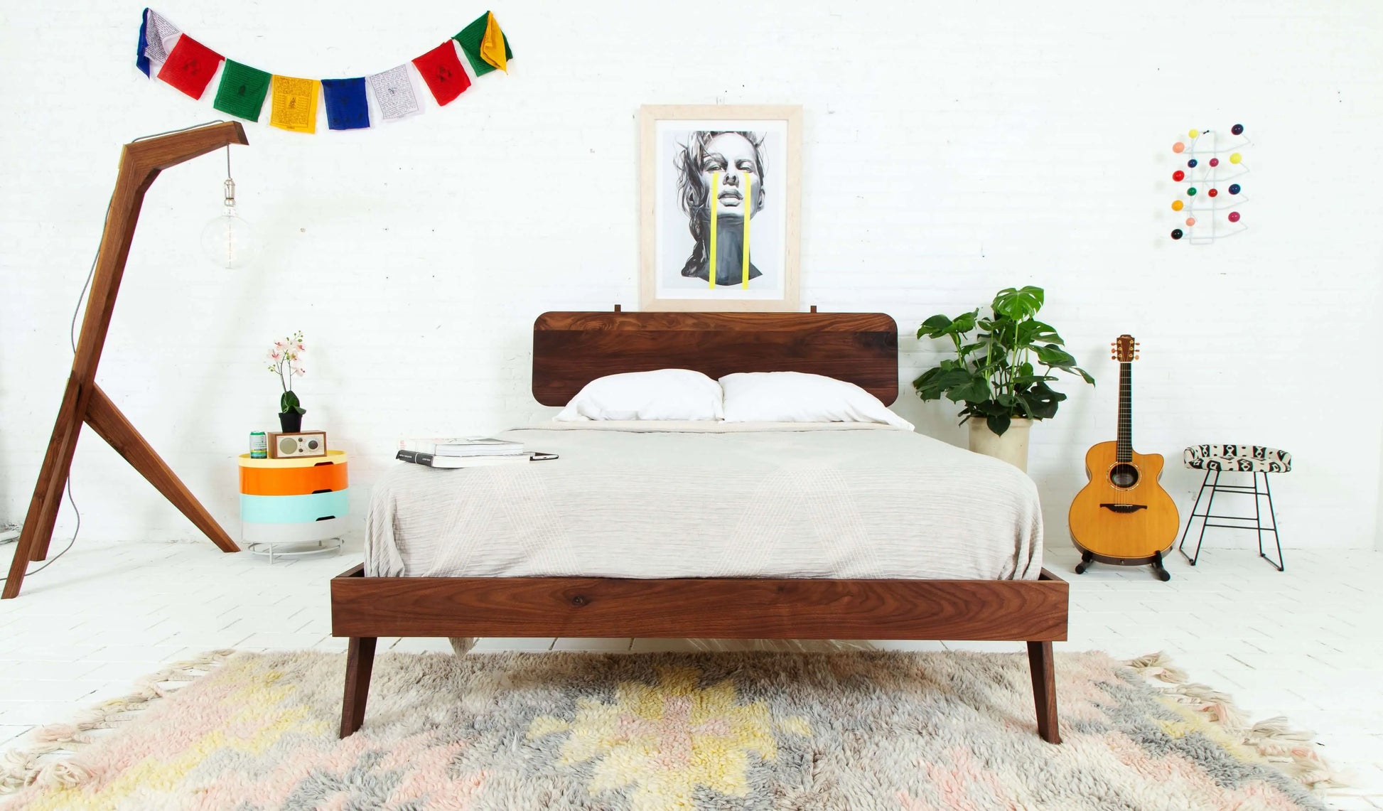 "Custom modern walnut bed frame"