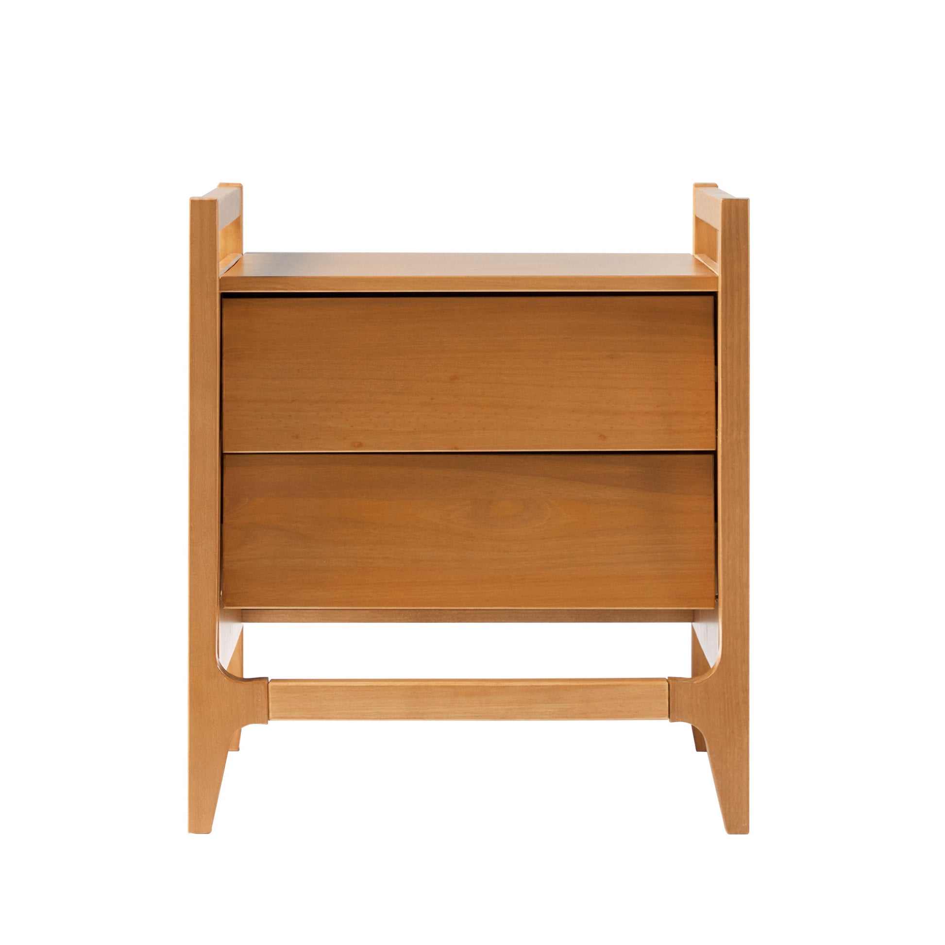 Scandi Angle Face Solid Wood Nightstand – Caramel, featuring two drawers with angled fronts and a minimalist design, crafted from solid pine wood.