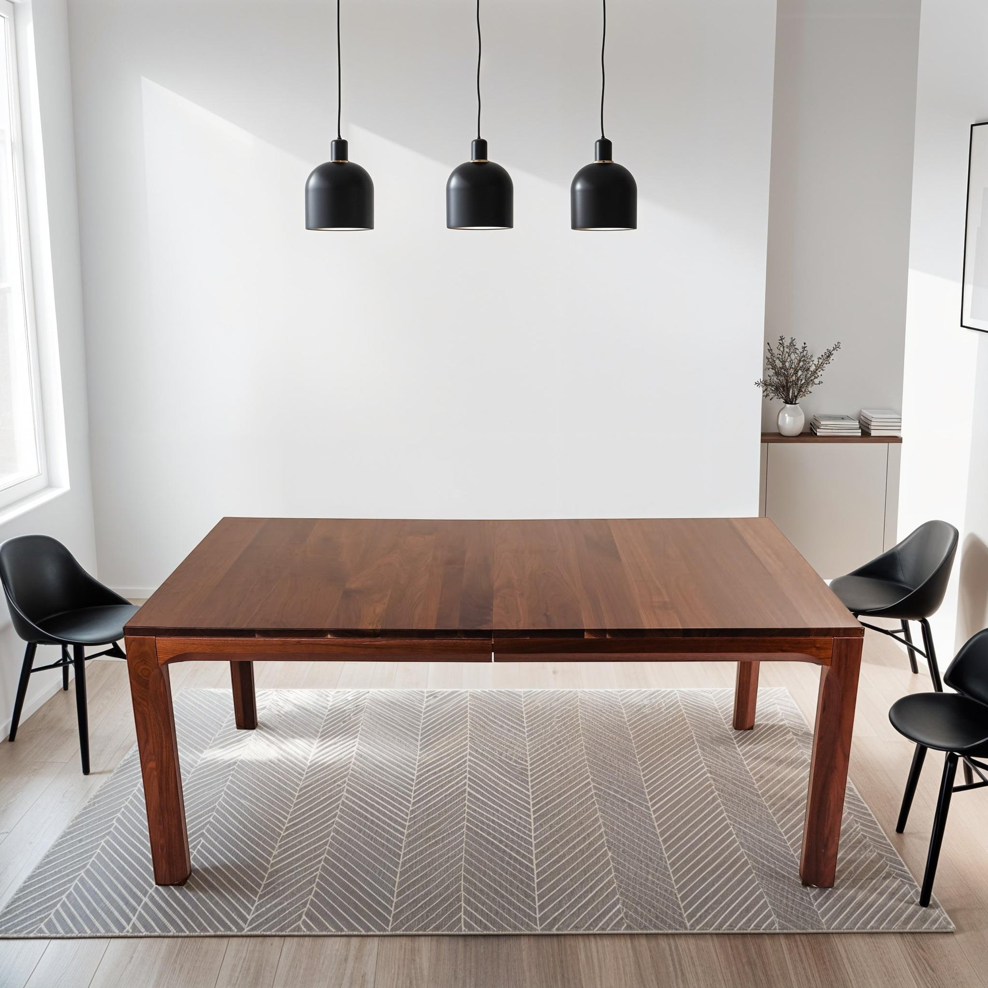 Handcrafted walnut dining table with mid-century modern design
