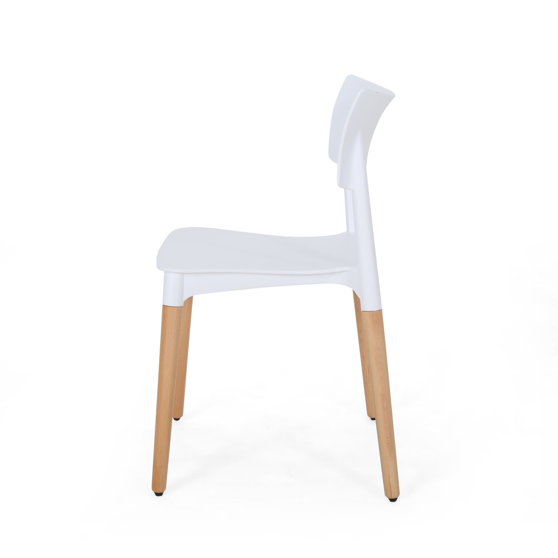 Minimalist White Dining Chair Set with smooth white seat and wooden legs, showcasing modern design and durable materials for versatile home use.