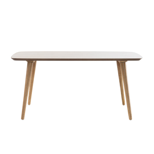 Mid-Century Modern Rubberwood Coffee Table with sleek surface, wooden drumsticks placed on it, showcasing stylish design and functionality in home decor.