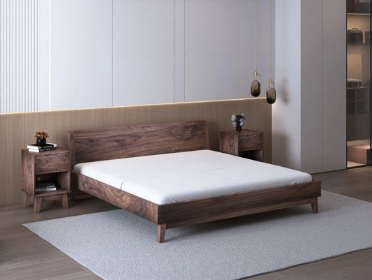 The Bosco: Handcrafted Walnut Bed, Mid Century Modern Style