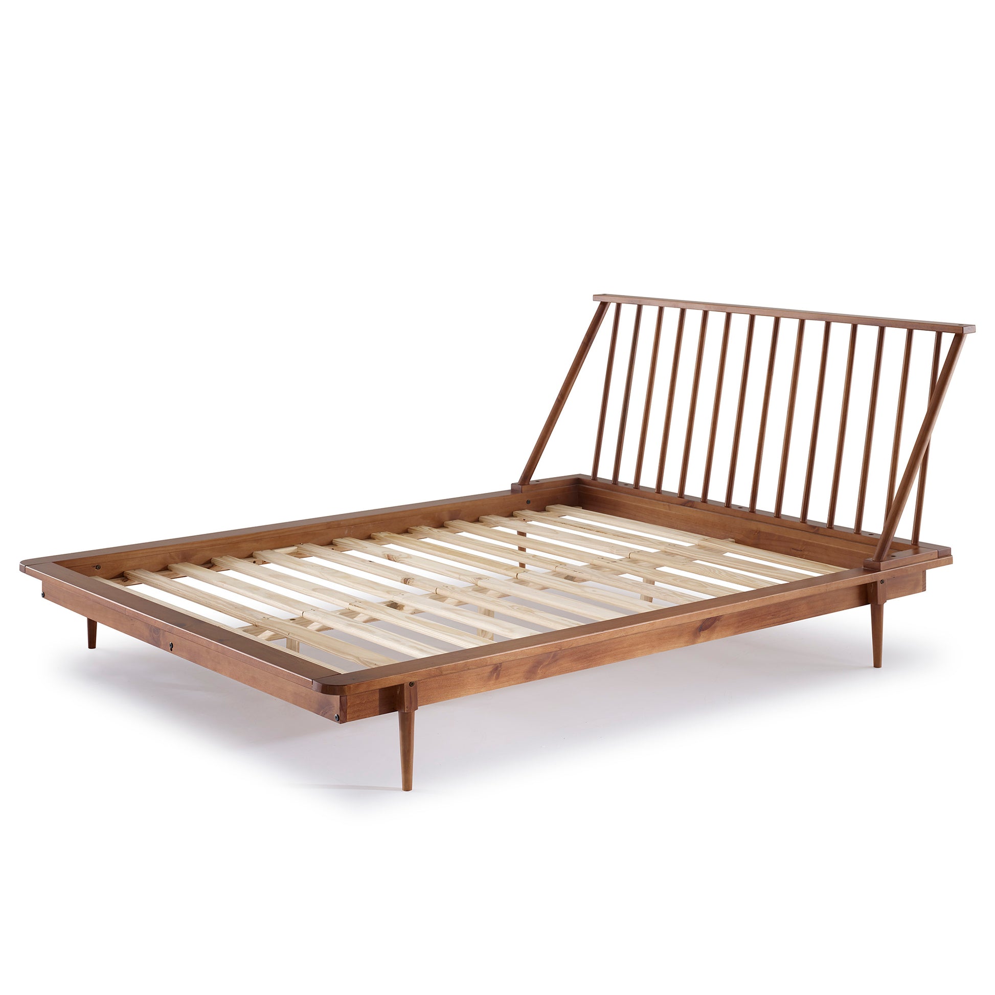 a bed frame with wooden slats on top of it