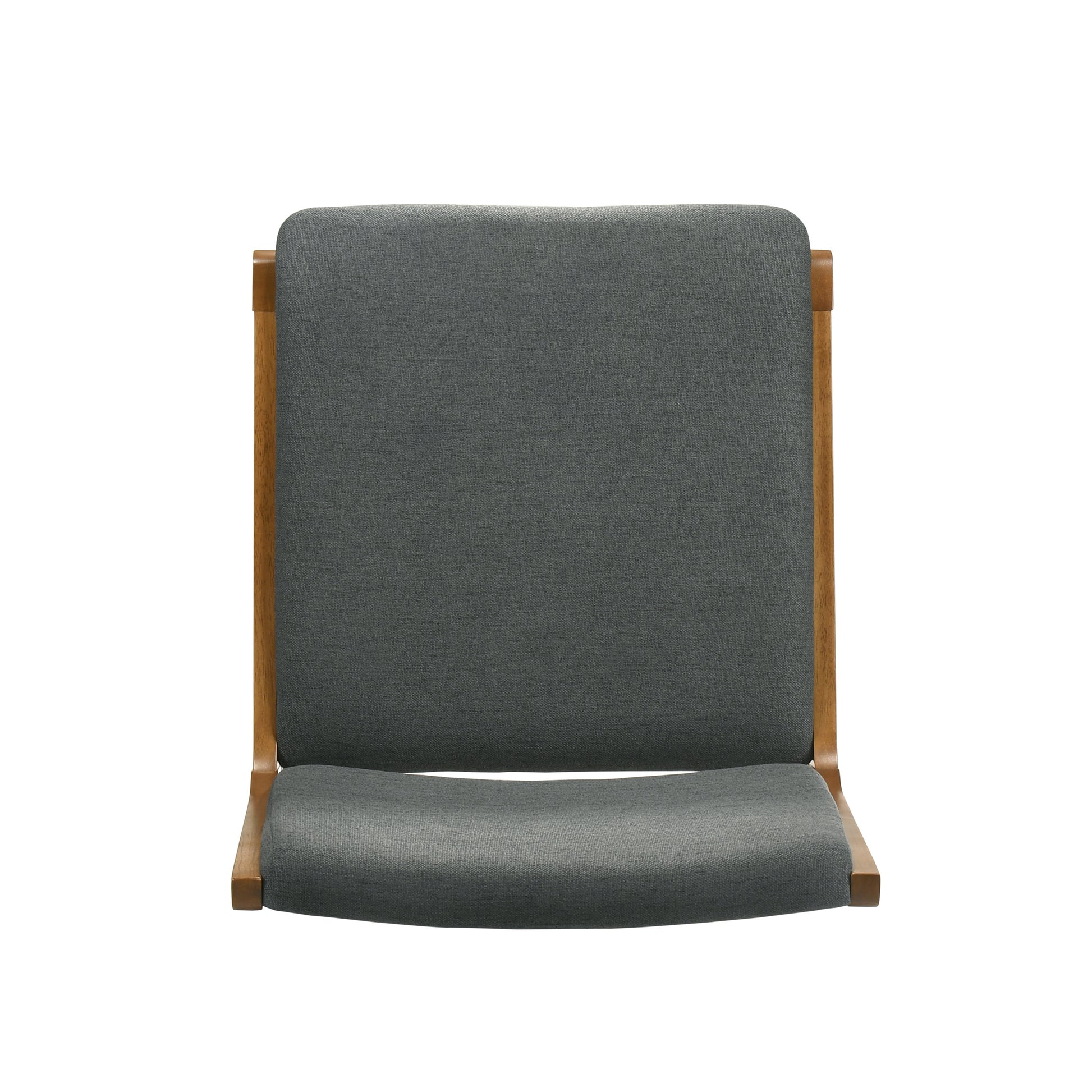 a gray chair with a wooden frame on a white background