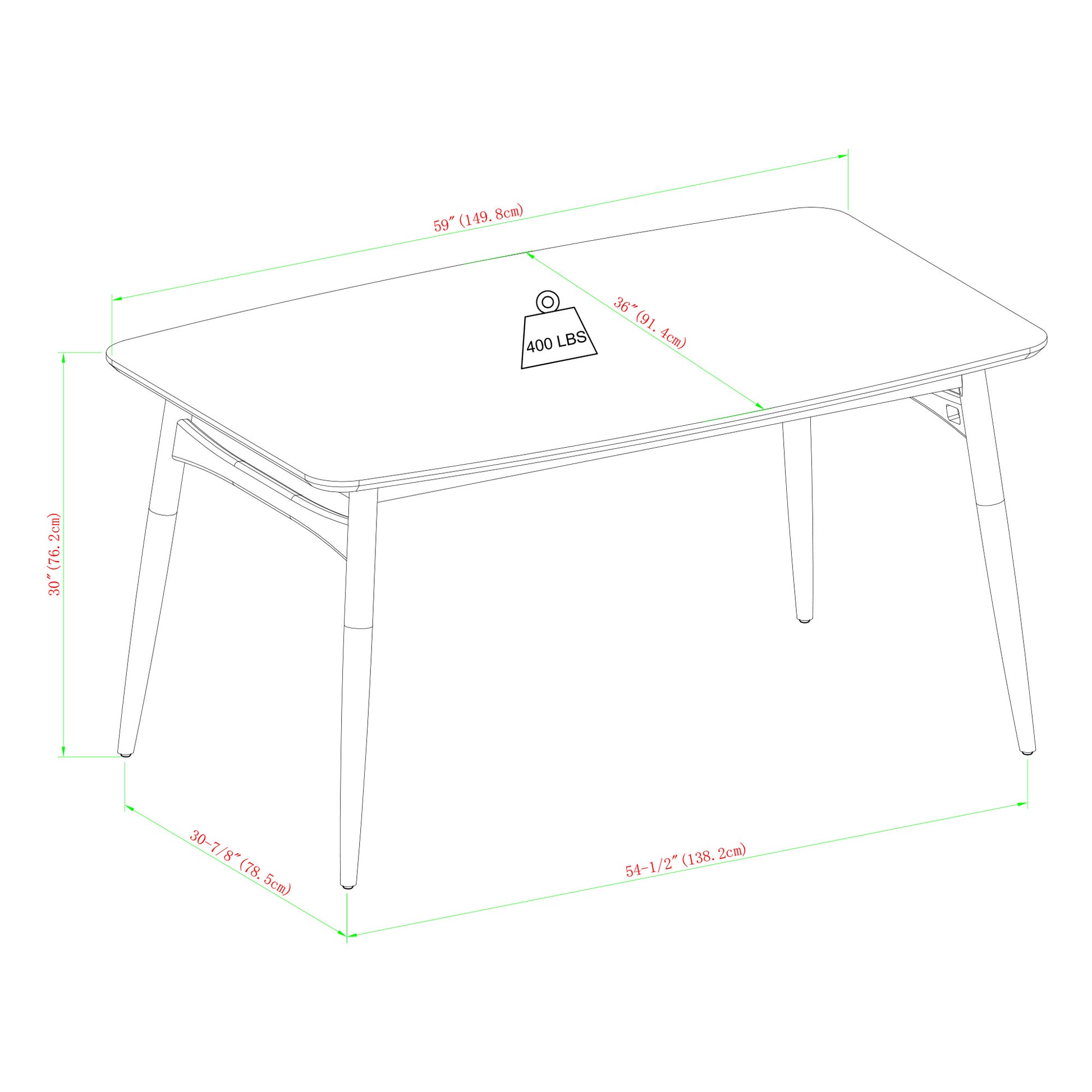 a drawing of a table with measurements