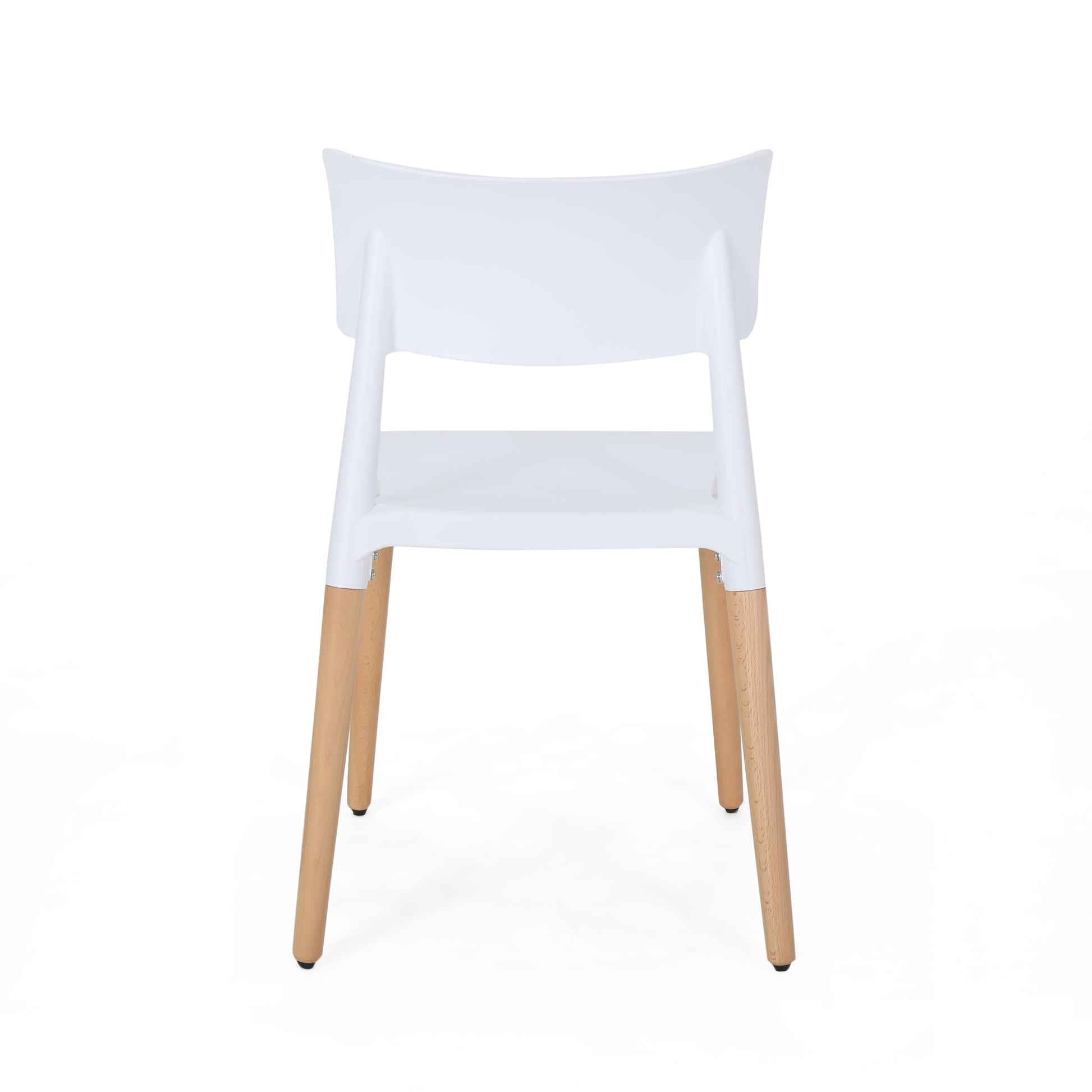 Minimalist White Dining Chair Set with smooth white seat and natural beech wood legs, showcasing a modern, sleek design for versatile, stylish seating.