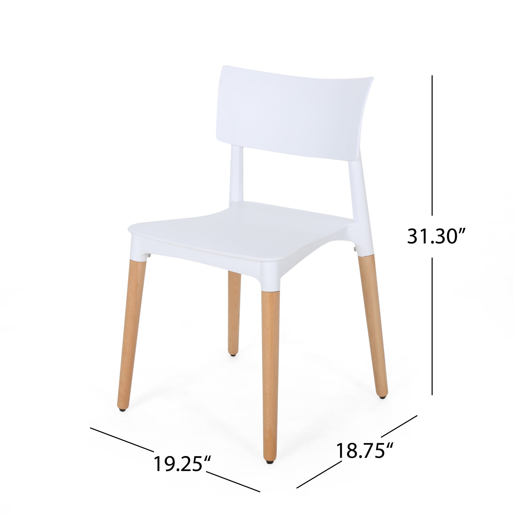 Minimalist White Dining Chair Set with smooth polypropylene seat and beech wood legs, showcasing a sleek, modern design ideal for dining spaces.