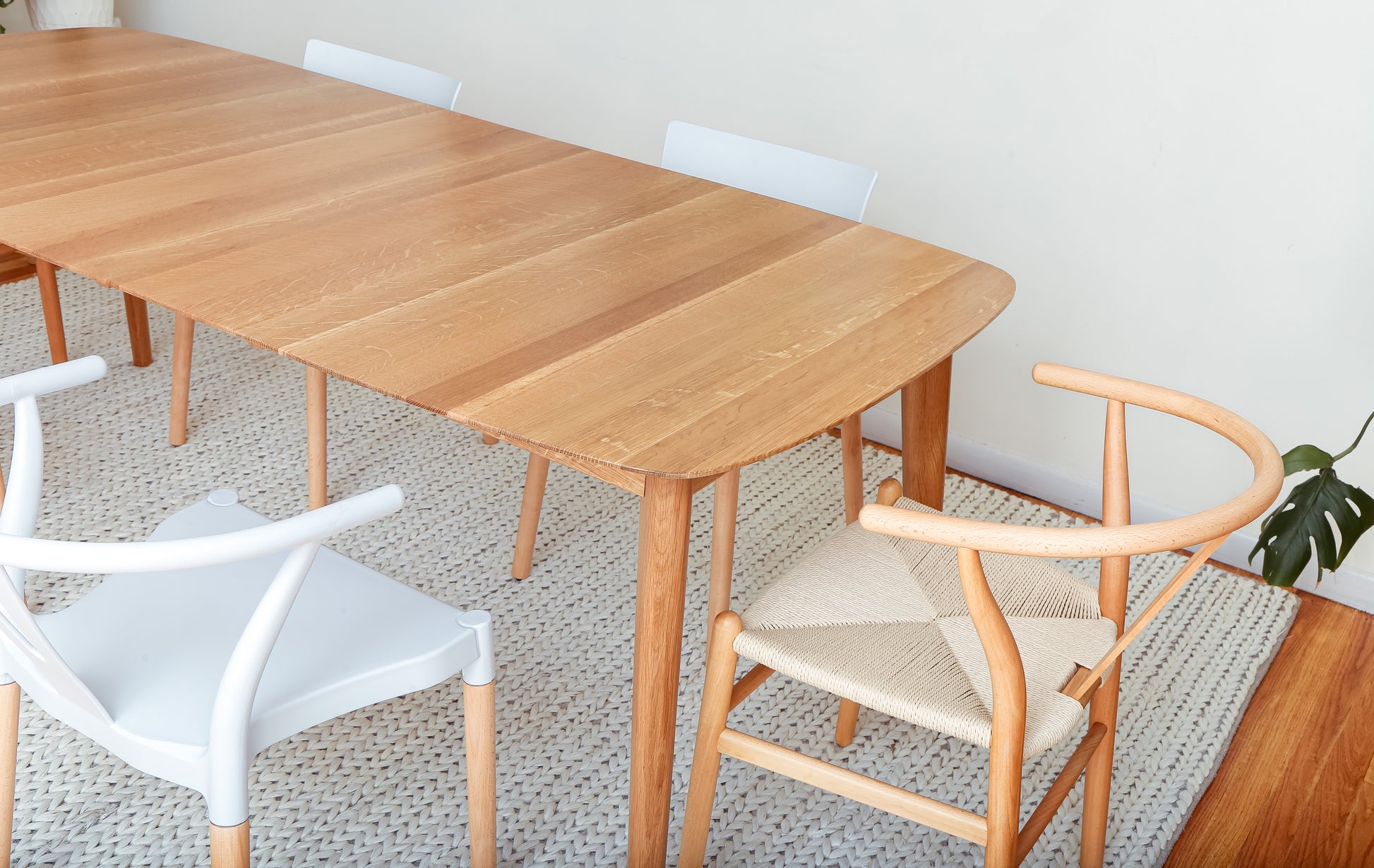 Scandinavian mid-century modern dining table with extendable leaves
