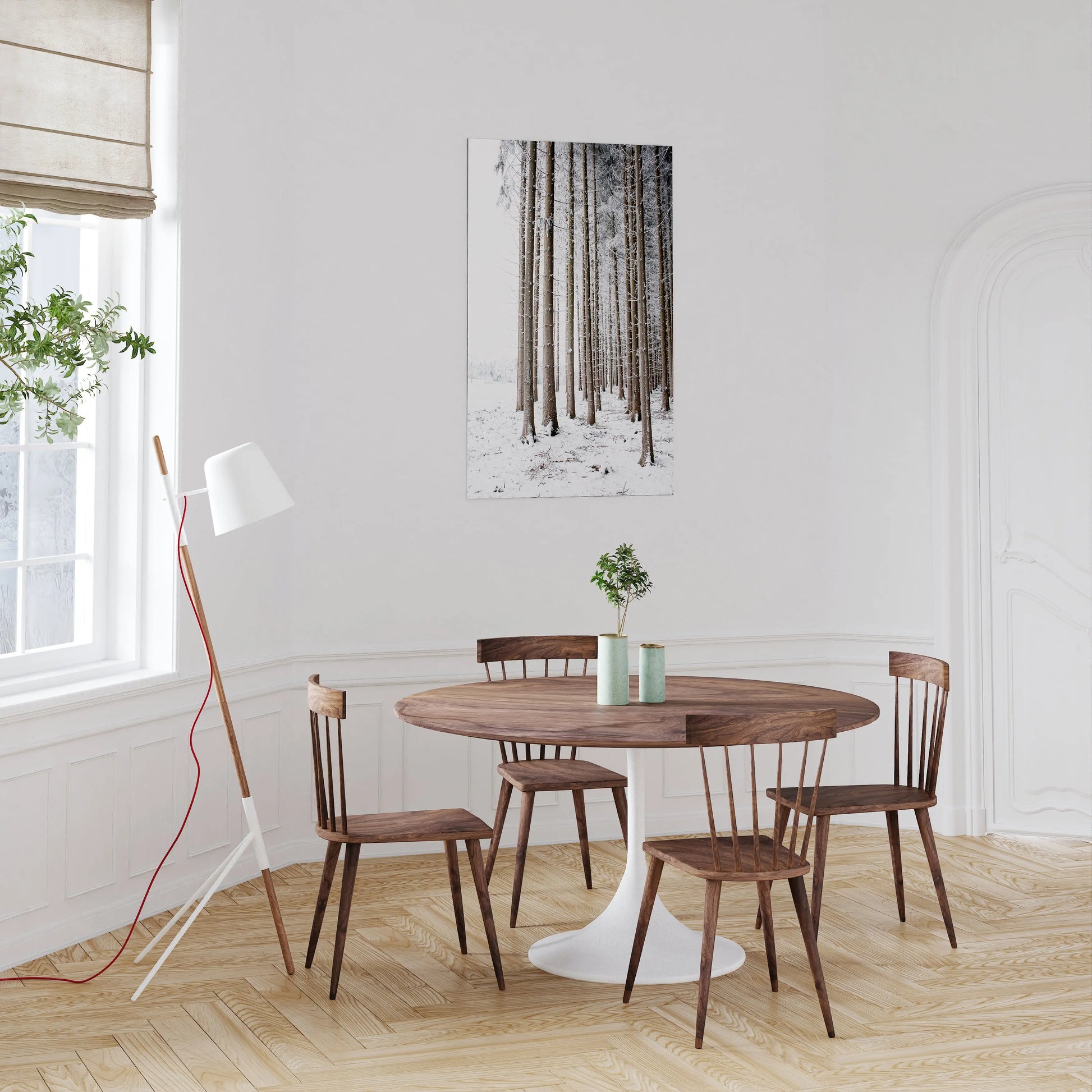 Scandinavian Furniture, Mid Century Modern Furniture. Round Table in Modern Dining Room