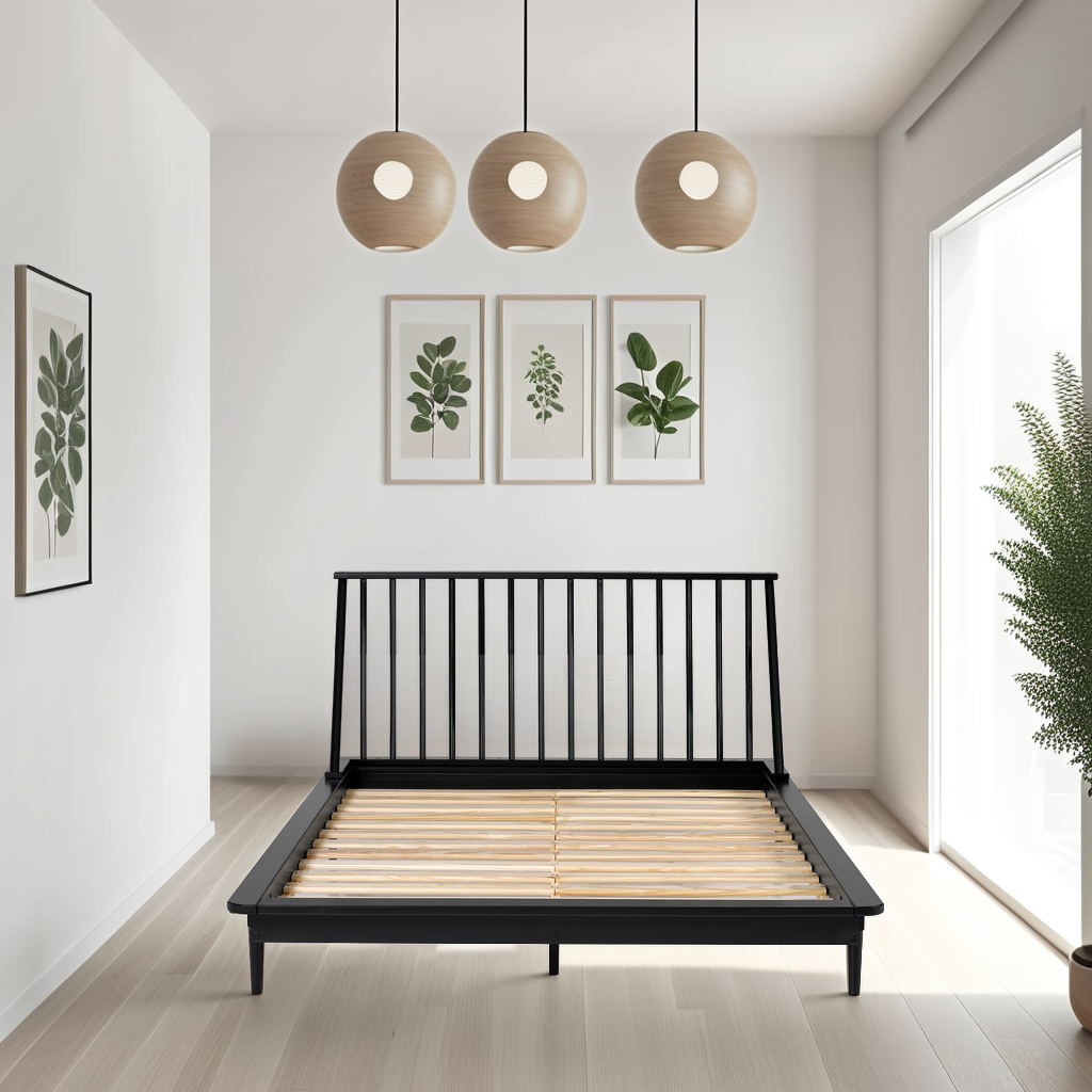 Piper + Fox Black Platform Bed - Spindle Headboard