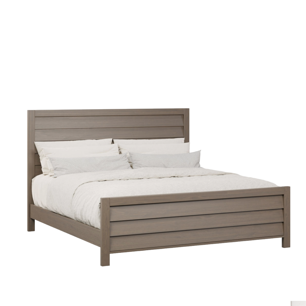 The Higley, a modern transitional solid hardwood bed frame with sleek design, blending timeless elegance and modern style in a bedroom setting.