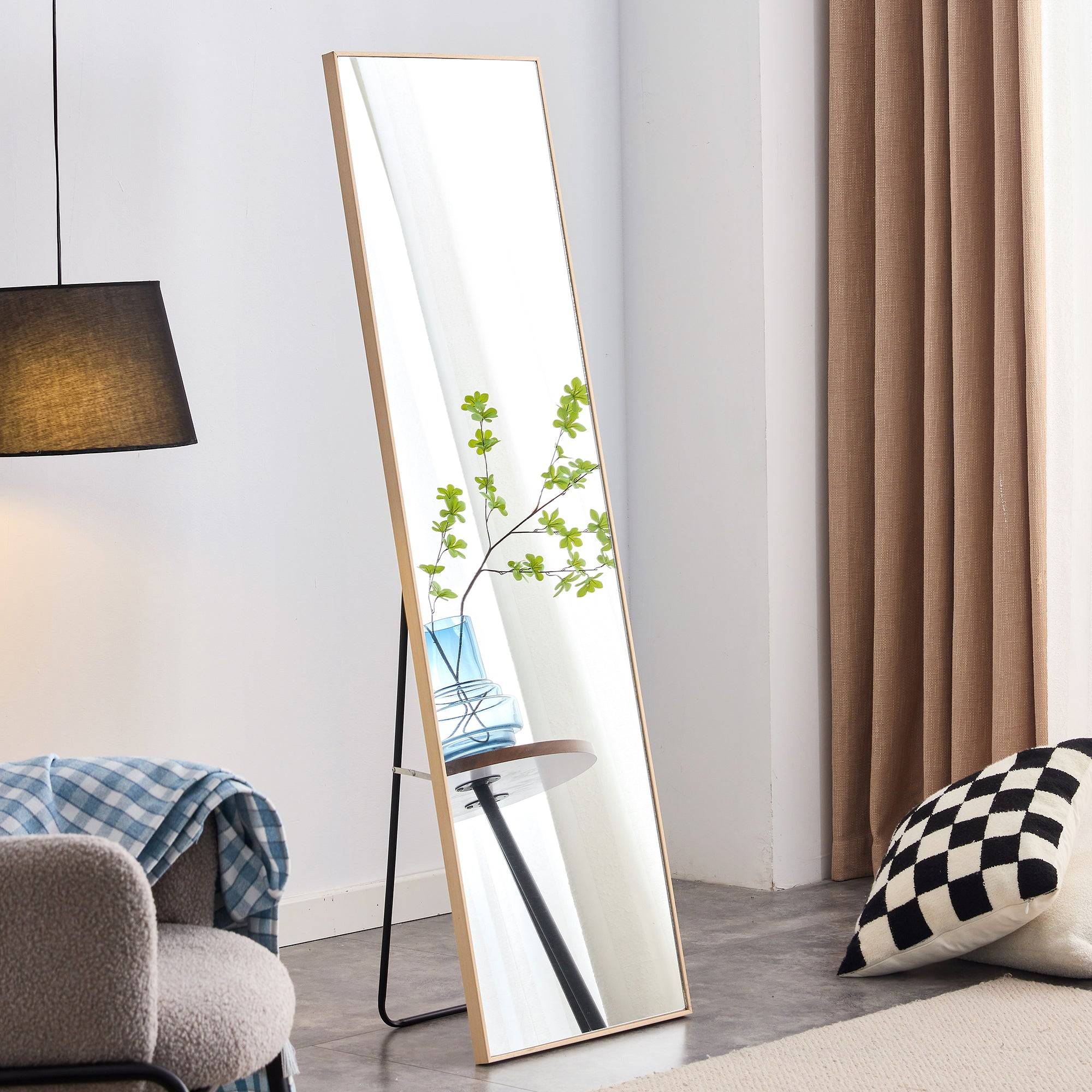 The3rd generation packaging upgrade includes a light oak solid wood frame full length mirror, dressing mirror, bedroom entrance, decorative mirror, clothing store, and floor mounted mirror. 60" *17.3"