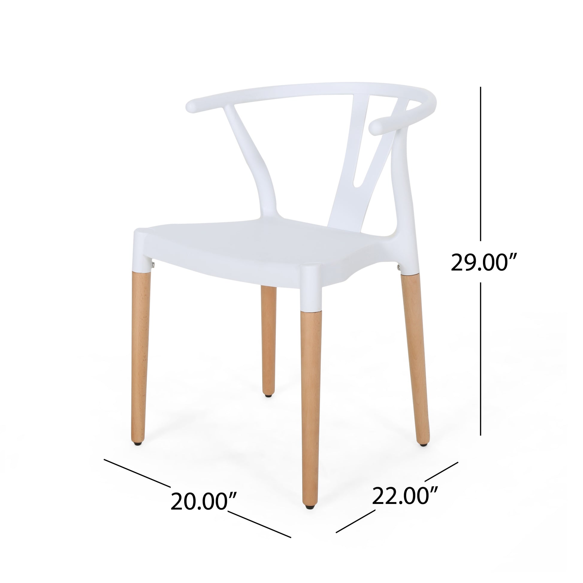 a white chair with wooden legs and measurements