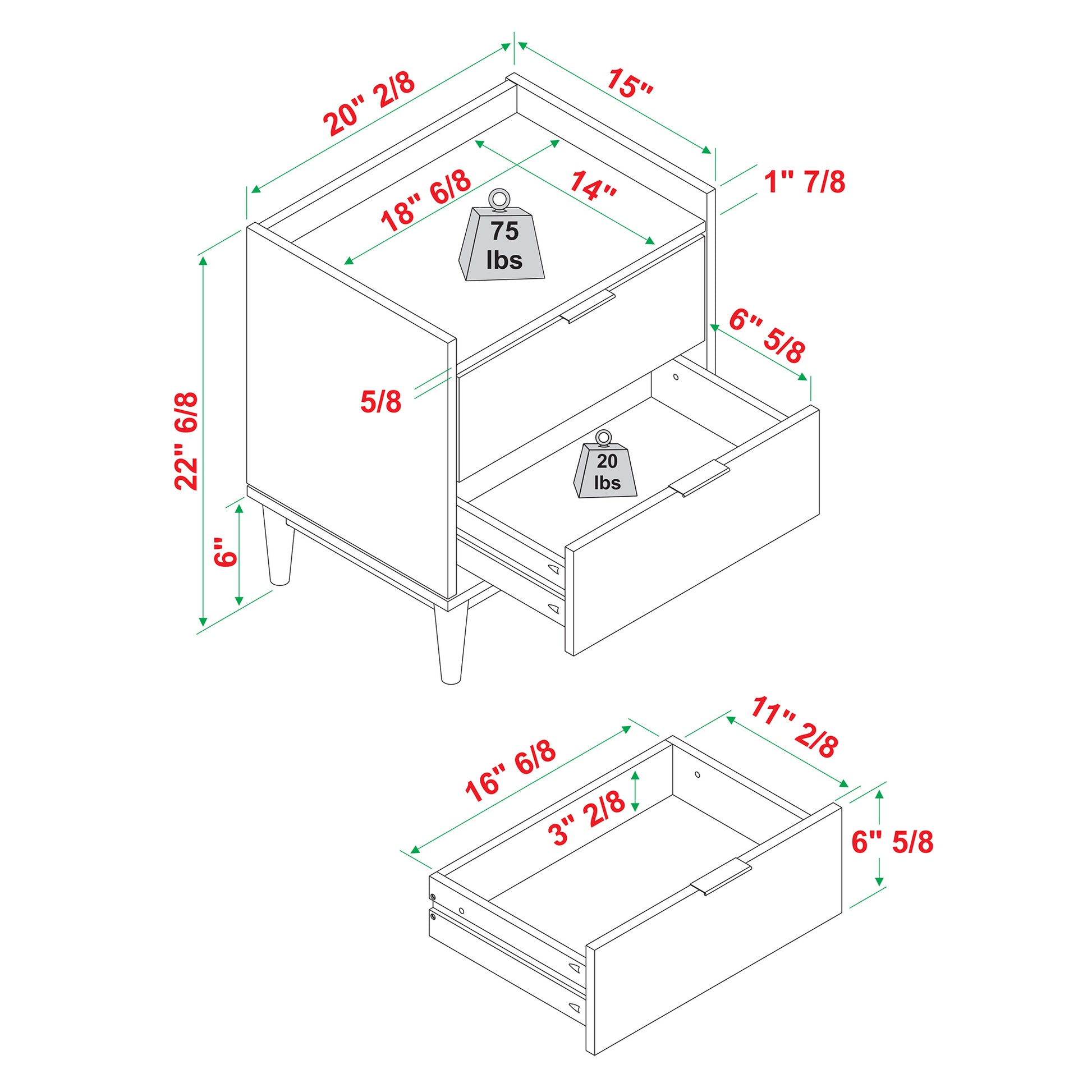 a drawing of a drawer with measurements