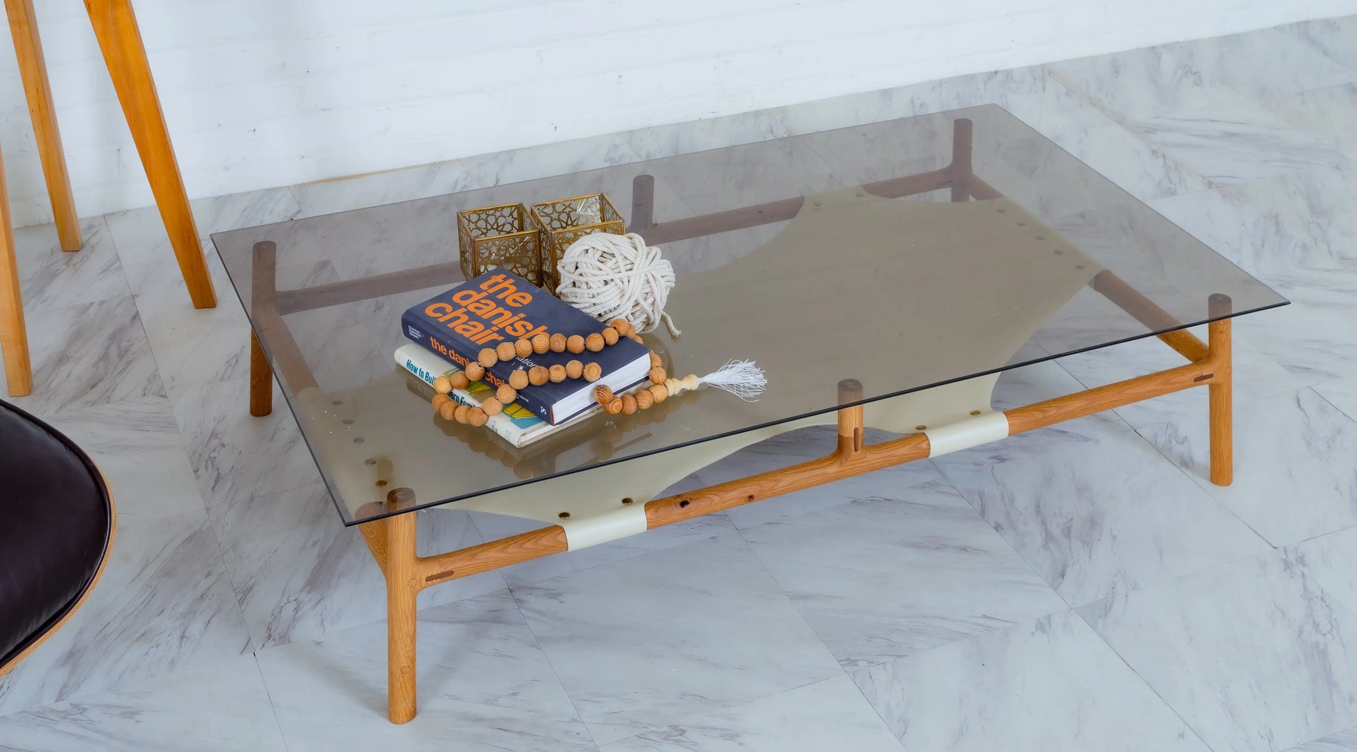 japandi coffee table with glass tabletop