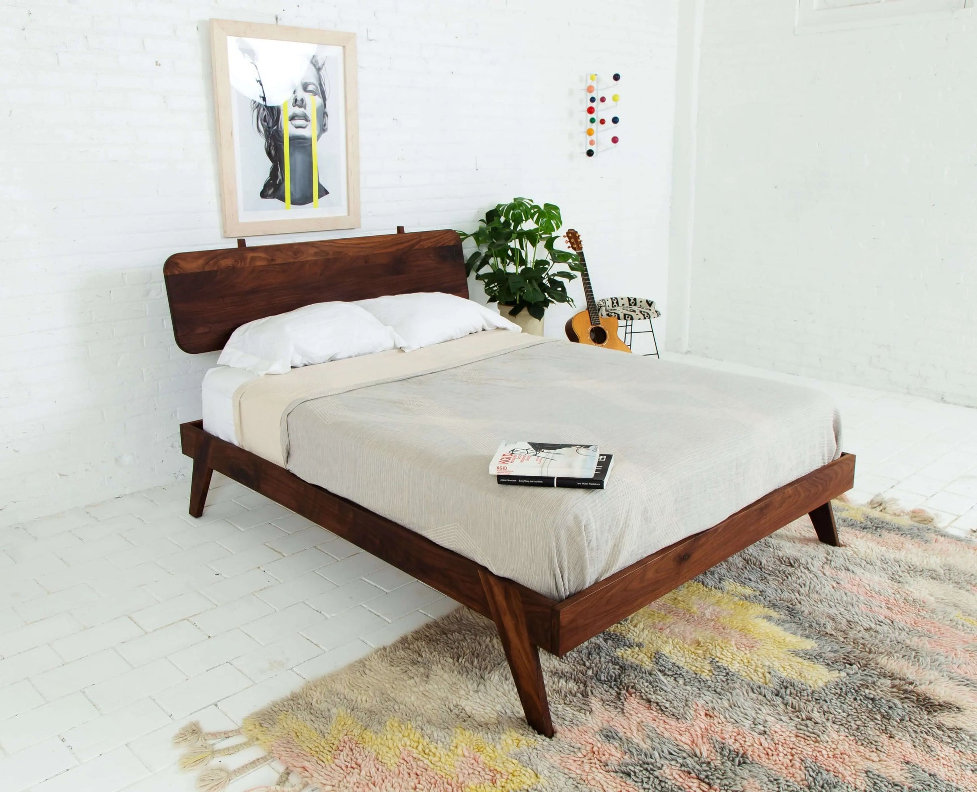 "King size modern walnut bed frame"