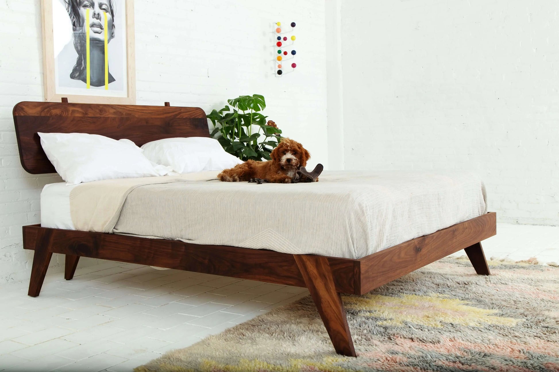 "Sturdy solid walnut bed frame"