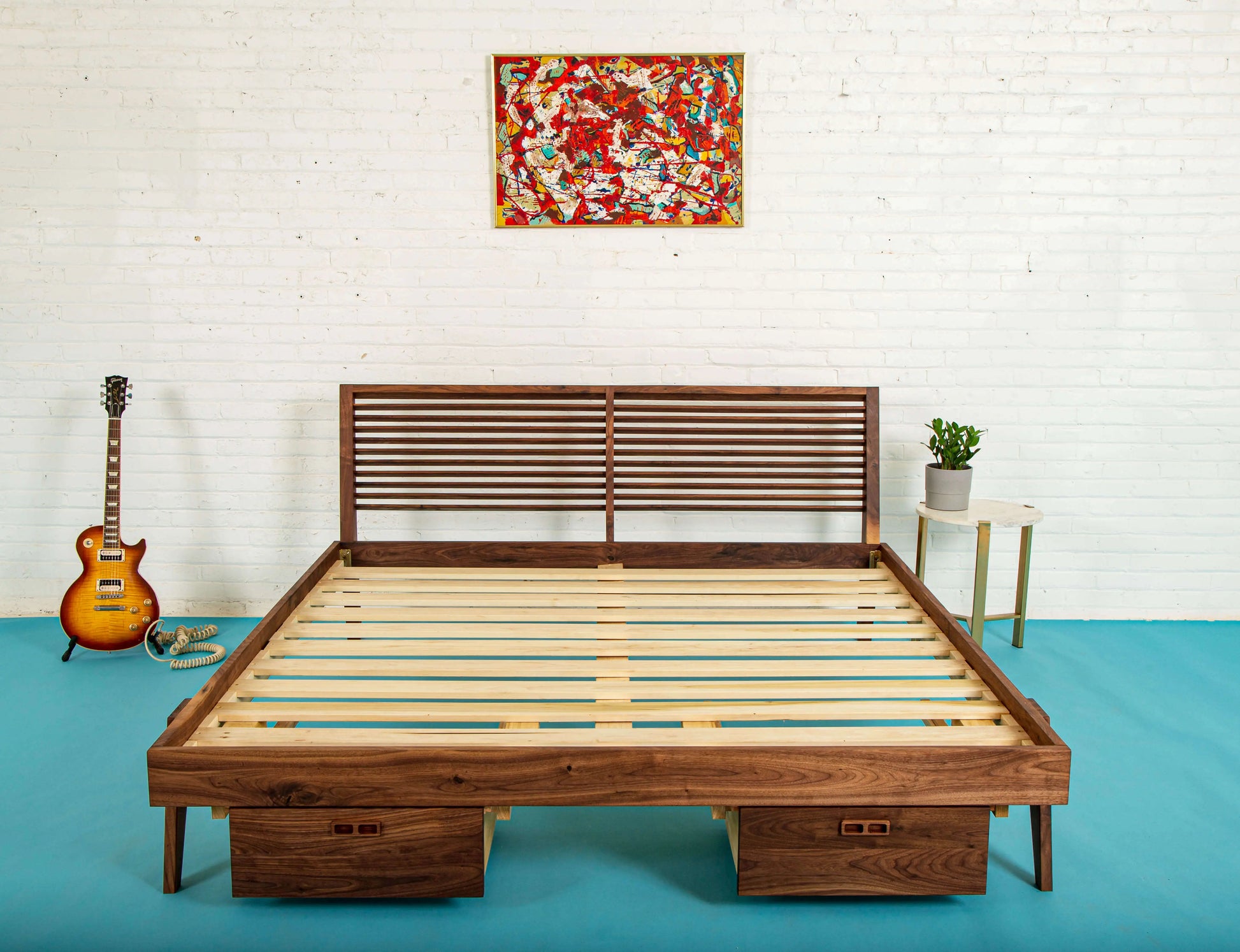  Modern-Furniture-Mid-Century-The Warwick, Louvered Modern Walnut Bed with Storage-Bed-Moderncre8ve 