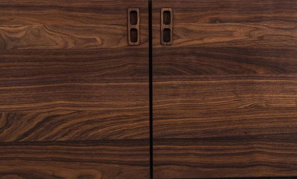 Danish Modern Credenza, detail shot of two doors. 