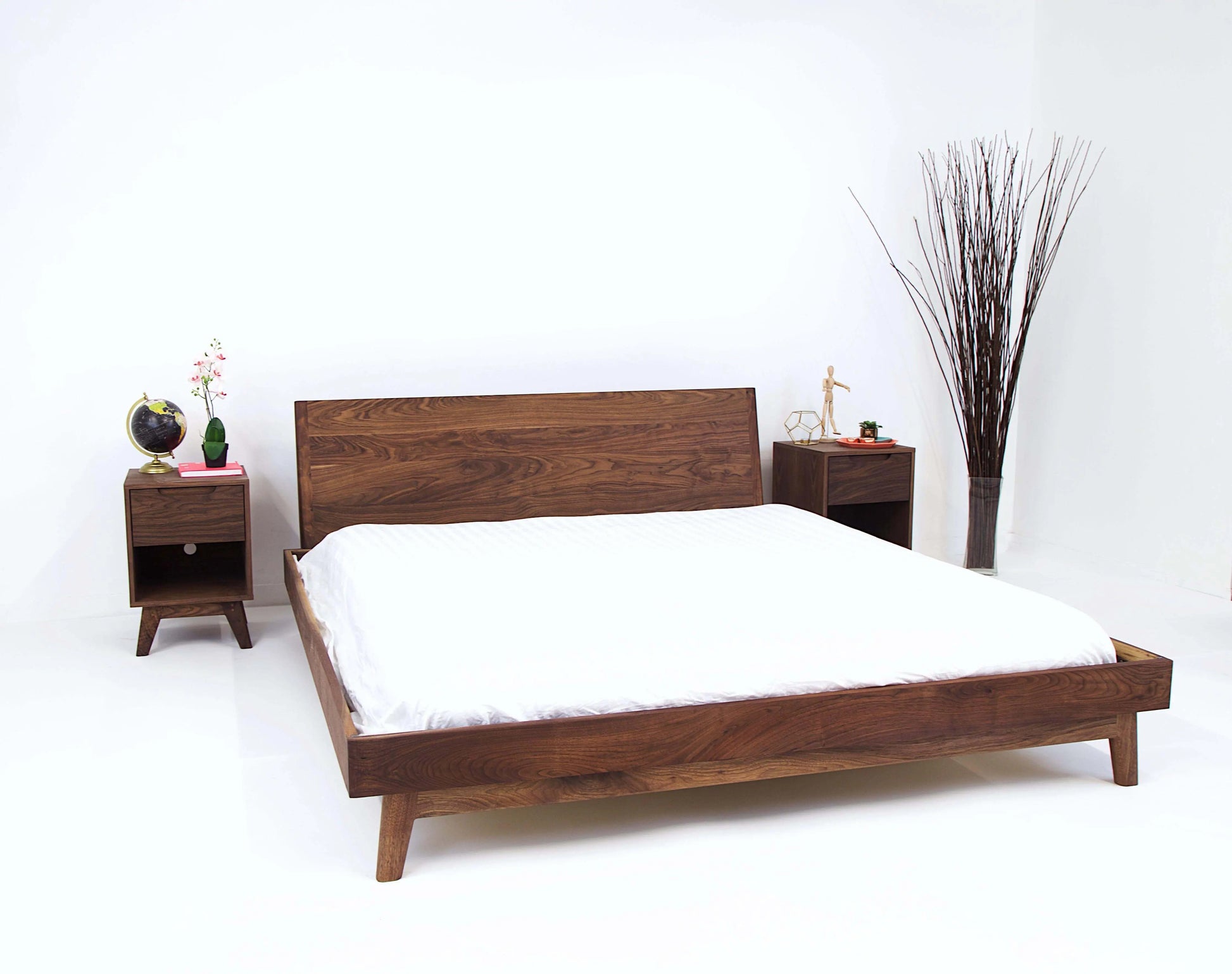 Luxurious Handcrafted Walnut Bed: The Bosco Mid Century Modern