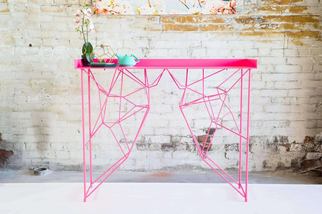 Mid-century luxury pink console table with sleek modern design